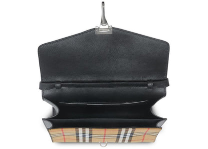 Burberry Small Vintage Check and Leather Crossbody Bag Black