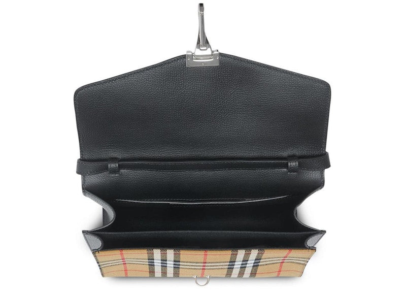 Burberry Small Vintage Check and Leather Crossbody Bag Black