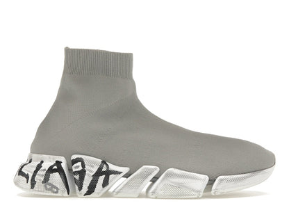 Balenciaga Speed 2.0 Graffiti Recycled Knit Grey White