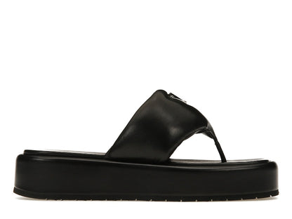 Prada Soft Padded 35mm Thong Wedge Sandals Black Nappa Leather