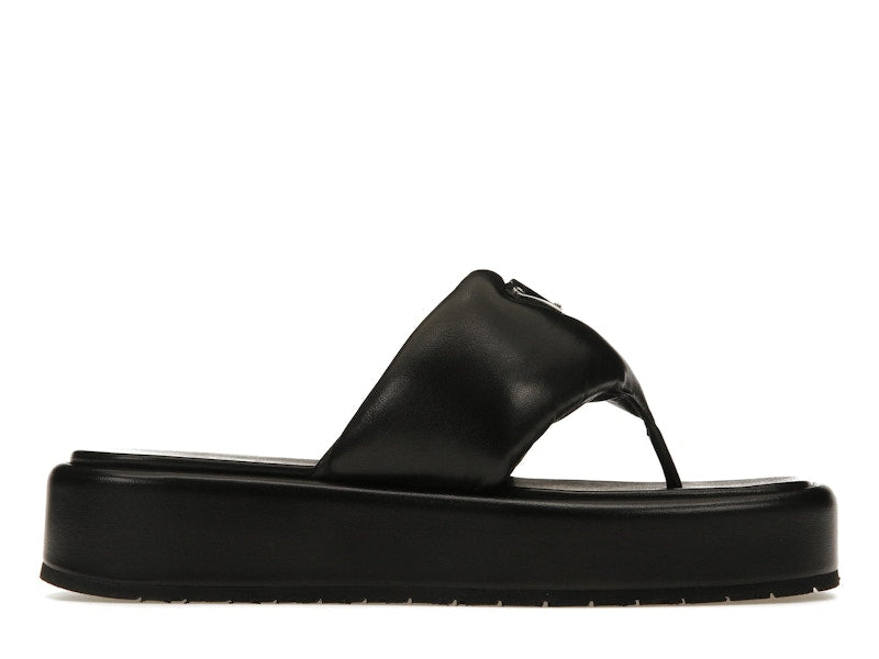 Prada Soft Padded 35mm Thong Wedge Sandals Black Nappa Leather
