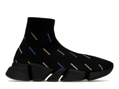 Balenciaga Speed 2.0 AllOver Logo Recycled Knit Black Multicolor