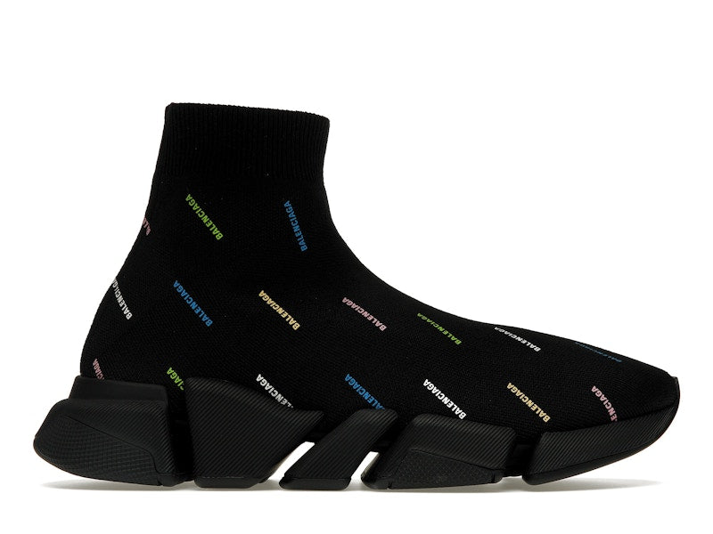 Balenciaga Speed 2.0 AllOver Logo Recycled Knit Black Multicolor