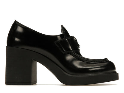 Prada Chocolate High-Heeled 85mm Loafers Black Brushed Leather