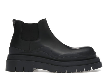 Bottega Veneta Leather Tire Chunky Sole Ankle Chelsea Boot Black