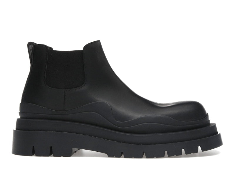 Bottega Veneta Leather Tire Chunky Sole Ankle Chelsea Boot Black