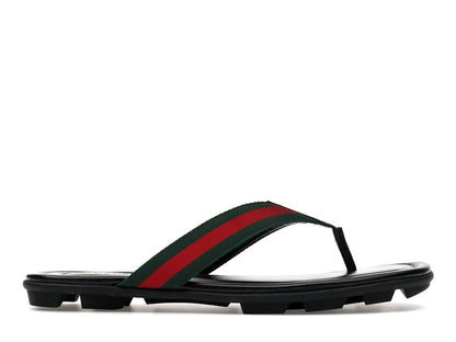 Gucci Web and Leather Thong Sandal Black Leather