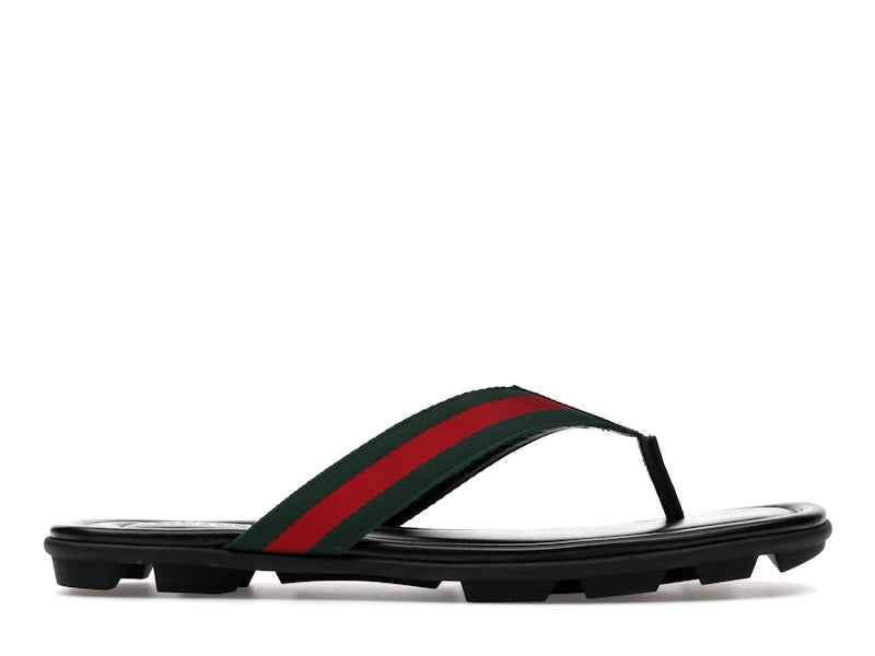 Gucci Web and Leather Thong Sandal Black Leather