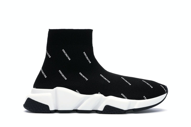Balenciaga Speed Trainer Logo Print Black White (Women's)