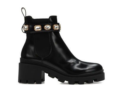 Gucci Crystal Belt 60mm Ankle Boot Black Leather