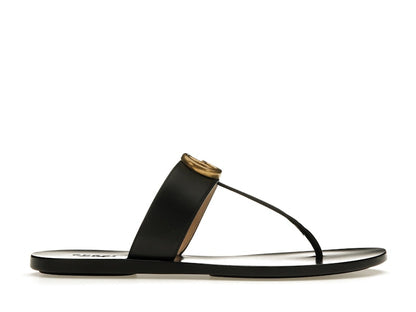 Gucci Double G Thong Sandal Black Leather