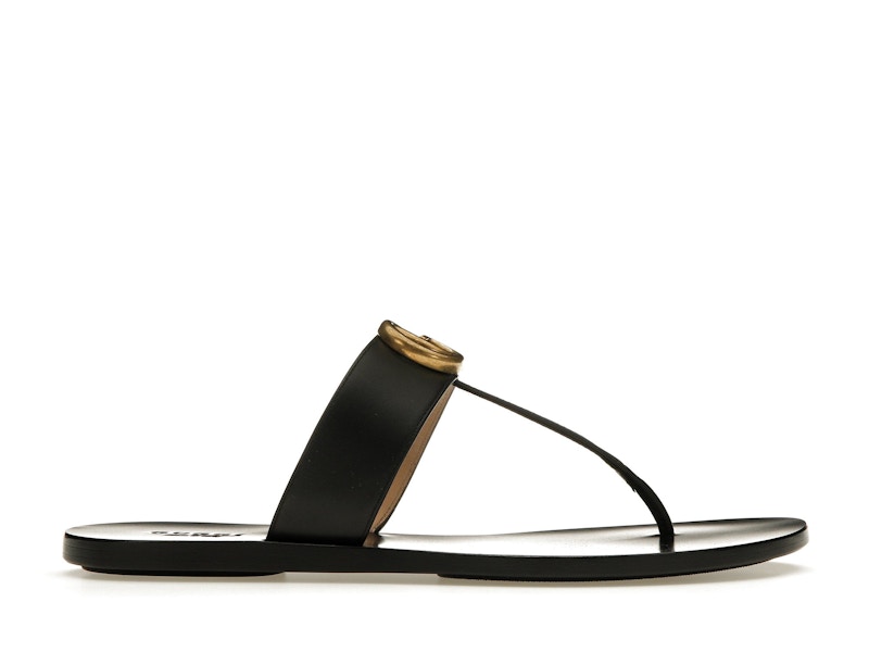 Gucci Double G Thong Sandal Black Leather