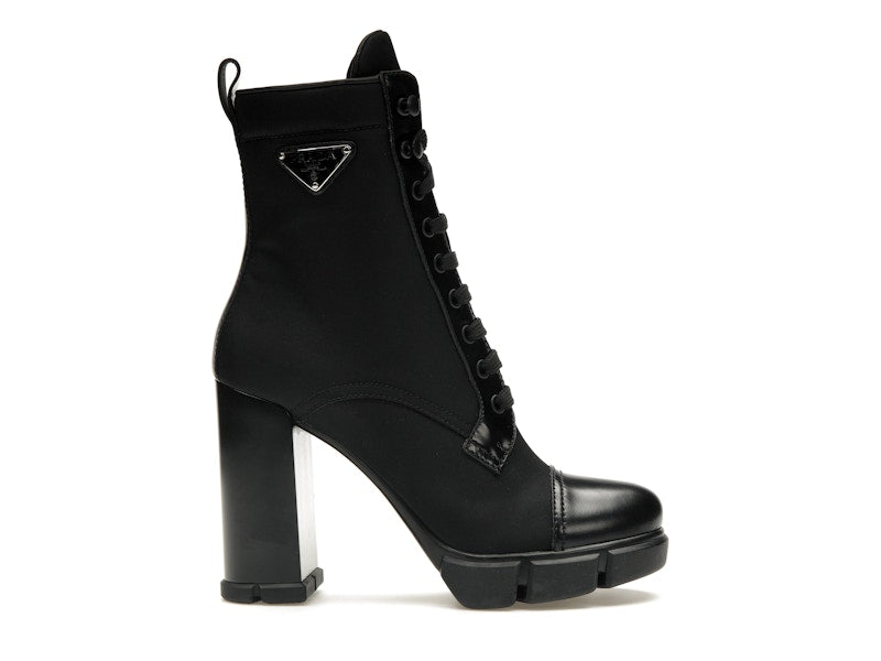 Prada 110 mm Nylon Booties Black Brushed Leather