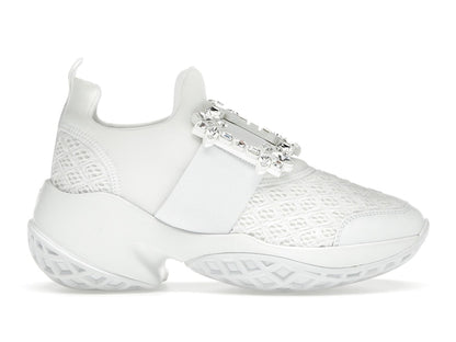 Roger Vivier Viv' Run Fabric White Crystal Buckle (Women's)