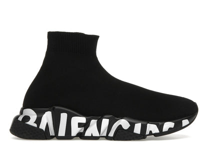 Balenciaga Speed Graffiti Trainers Black White Logo (Women's)