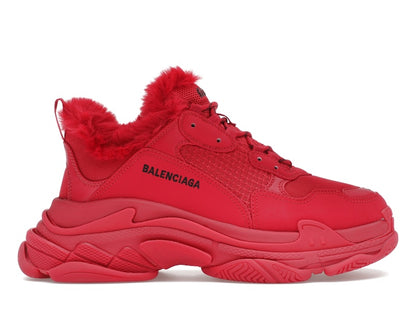 Balenciaga Triple S Faux Fur Burgundy