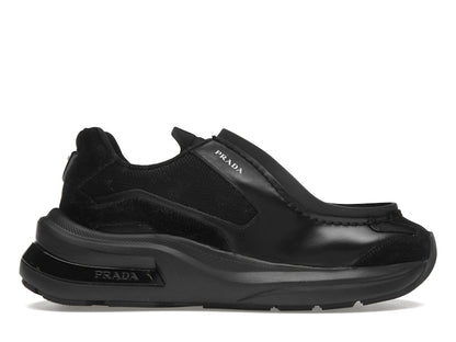 Prada Brushed Leather Sneakers Bike Fabric Suede Black