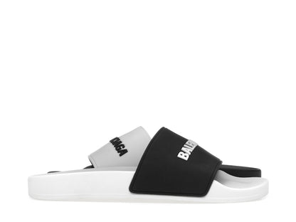 Balenciaga Pool Slides Logo White Black Alternate