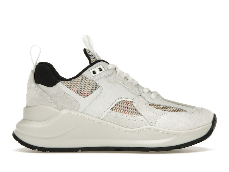 Burberry Logo Print Leather, Suede and Check Mesh Sneakers Archive Beige White (Women's)