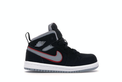 Jordan 1 Mid Black Particle Grey Gym Red (TD)