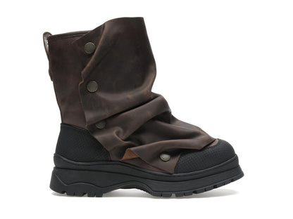 H&M x Glenn Martens Gaiter-Detail Leather Boots Dark Brown