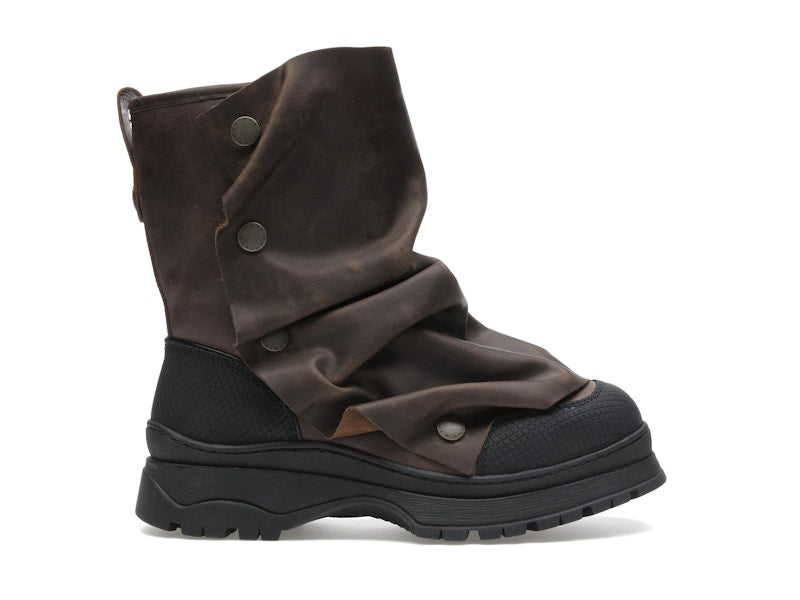H&M x Glenn Martens Gaiter-Detail Leather Boots Dark Brown