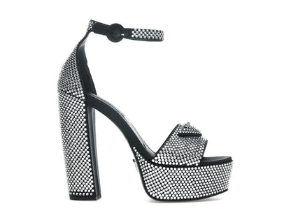 Prada 135mm Crystal Platform Sandals Black Satin