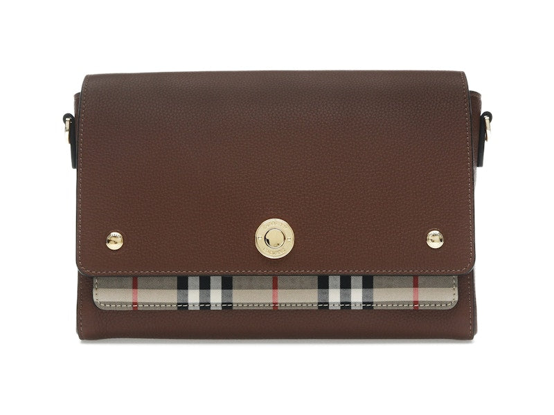 Burberry Vintage Check and Leather Note Crossbody Bag Tan