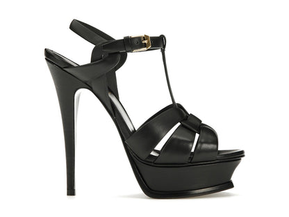 Saint Laurent Tribute Platform Sandal Heels Black Leather