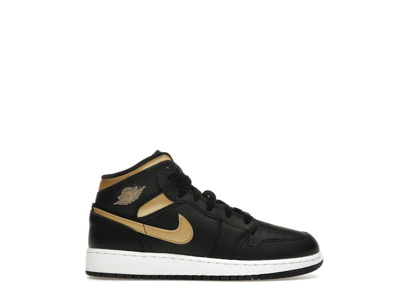 Jordan 1 Mid Black Metallic Gold Swoosh (GS)