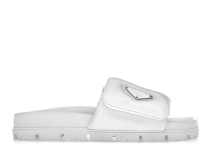 Prada Soft Padded 20mm Slide Sandal White Nappa Leather