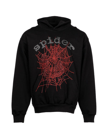 Sp5der OG Rhinestone Logo Hoodie Black