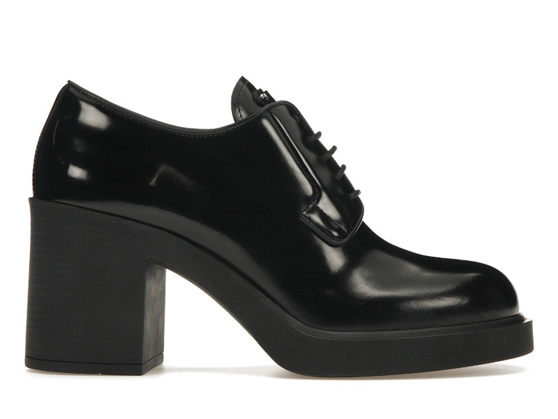 Prada Lace Up 85mm Heels Black Brushed Leather