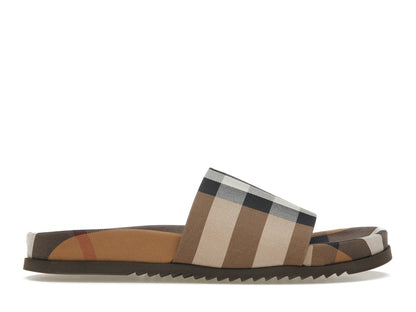 Burberry Check Cotton Slides Birch Brown