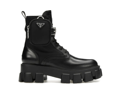 Prada Monolith 55mm Pouch Ankle Boots Black Leather