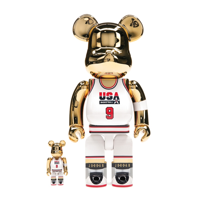 Bearbrick Michael Jordan 1992 Team USA (Dream Team) 100% & 400% Set Gold Chrome