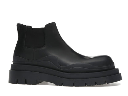 Bottega Veneta Leather Tire Chunky Sole Ankle Chelsea Boot Black