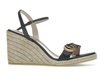 Gucci Double G 95mm Platform Espadrille Black Leather