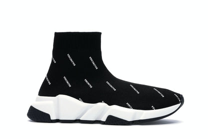 Balenciaga Speed Trainer Logo Print Black White (Women's)