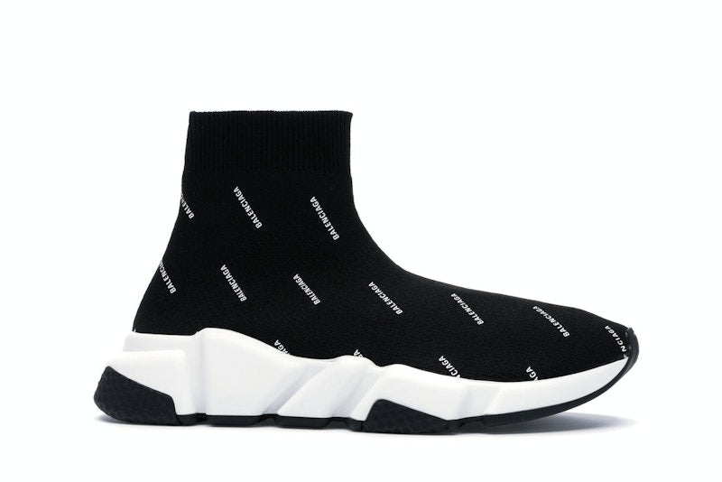 Balenciaga Speed Trainer Logo Print Black White (Women's)