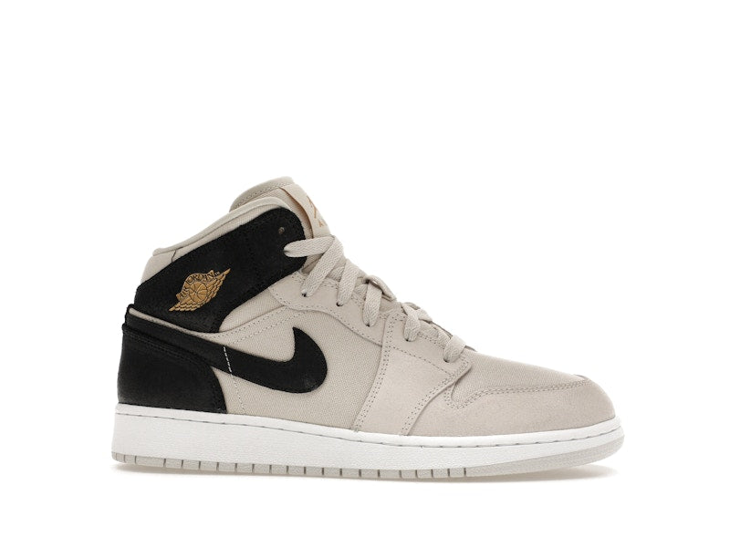 Jordan 1 Mid Light Bone Metallic Gold Black (GS)