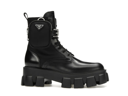 Prada Monolith 55mm Pouch Ankle Boots Black Leather