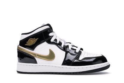 Jordan 1 Mid Patent Black White Gold (GS)