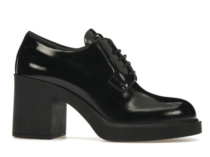 Prada Lace Up 85mm Heels Black Brushed Leather