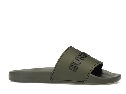 Burberry Embossed Logo Slides Dark Fern Green Black