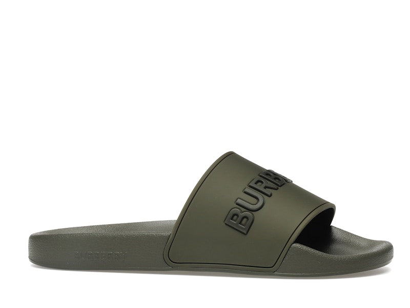 Burberry Embossed Logo Slides Dark Fern Green Black