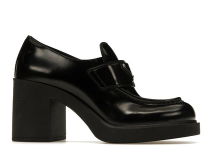 Prada Chocolate High-Heeled 85mm Loafers Black Brushed Leather