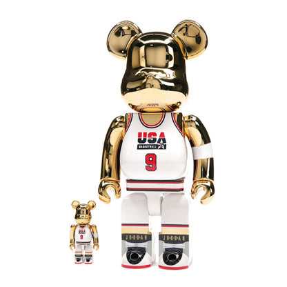 Bearbrick Michael Jordan 1992 Team USA (Dream Team) 100% & 400% Set Gold Chrome