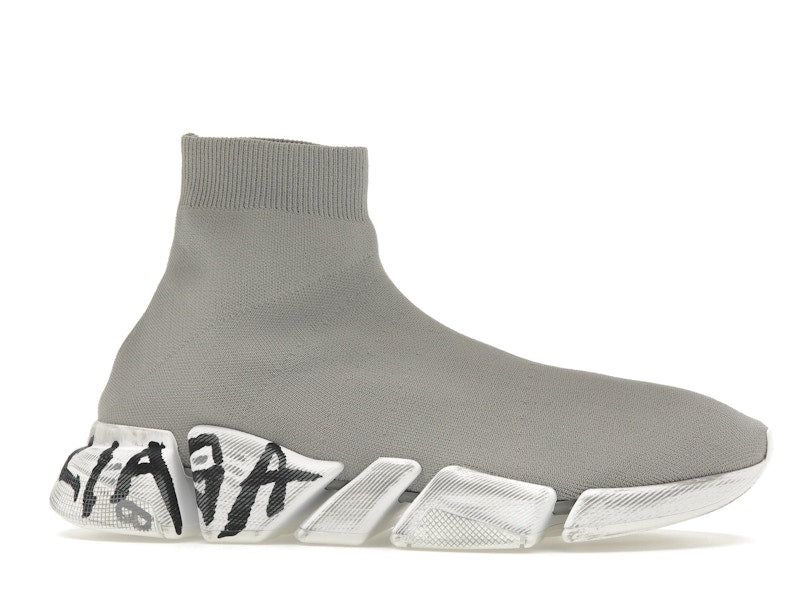 Balenciaga Speed 2.0 Graffiti Recycled Knit Grey White
