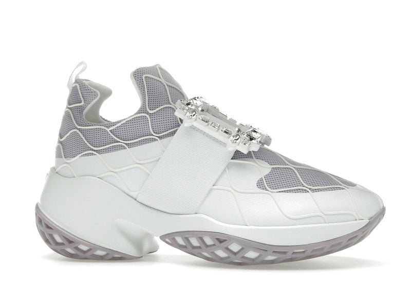 Roger Vivier Viv' Run Fabric White Purple Crystal Buckle (Women's)